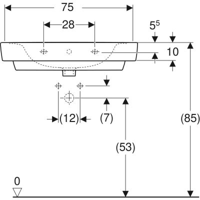 Накладная раковина Geberit Renova Plan: B=75см, T=48см, Отверстие под смеситель=По центру, Перелив=На виду, Белый
