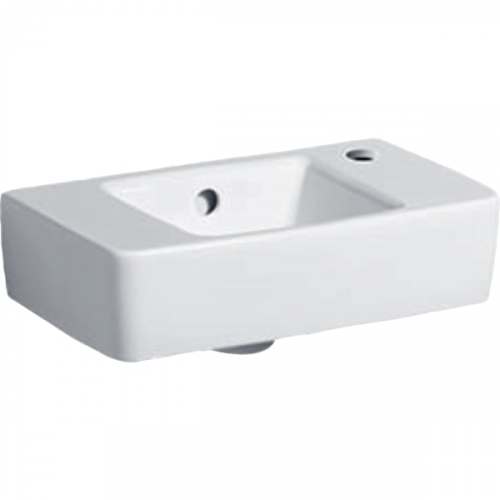 Раковина Geberit Renova Compact с укороченным вылетом: Белый, B=40см, H=15см, T=25см, Отверстие под смеситель=Правая, Перелив=На виду