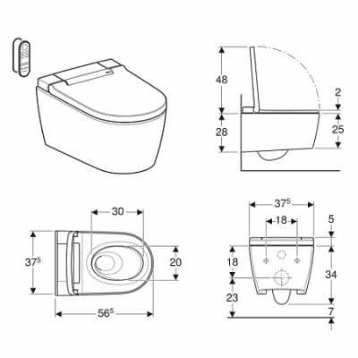 Подвесной унитаз-биде AquaClean Sela: Керамический унитаз: белый / KeraTect, Декоративная панель: белый, Geberit