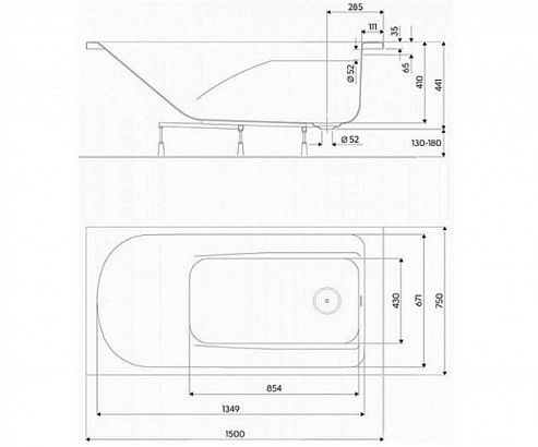 COMFORT Plus прямоугольная ванна 150 x 75 см, с ручками