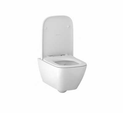 Подвесной унитаз Smyle Square, закрытая форма, Rimfree, с сиденьем, крышка внахлест: Белый, Geberit