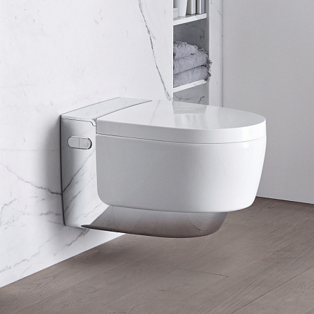 Подвесной унитаз-биде AquaClean Mera Comfort: Керамический унитаз: белый / KeraTect, Декоративная панель: Глянц. хром, Geberit