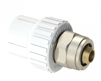 PEX адаптер с муфтой PP Dу 20x16 - белый, никелированный, SPL-EmirPlast