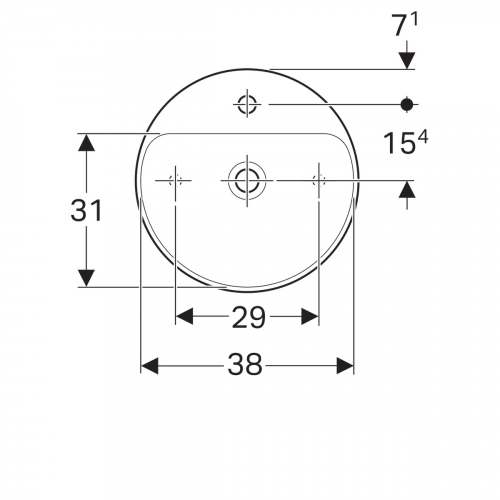 Накладная раковина VariForm круглой формы, с полкой для отверстия под смеситель: 45x45см, D=45см, Отверстие под смеситель=По центру, Перелив=Без, Белый, Geberit