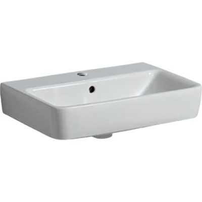 Раковина Geberit Renova Compact: B=65см, T=40см, Отверстие под смеситель=По центру, Перелив=Без