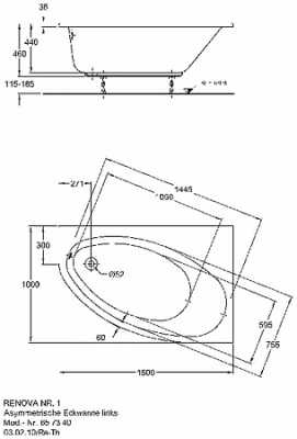 Асимметричная ванна Geberit Renova: L=150см, B=100см, Выход=Левая