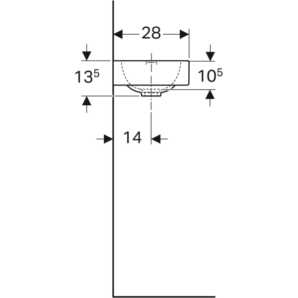 Раковина iCon: 38x13.5x28см, Белый, Отверстие под смеситель=Левая, Перелив=Без, Geberit