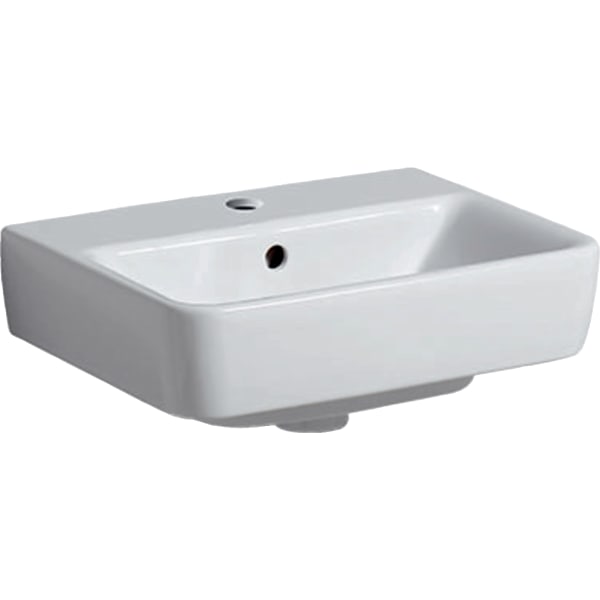 Раковина Geberit Renova Compact: Белый, B=45см, H=17см, T=34см, Отверстие под смеситель=По центру, Перелив=На виду