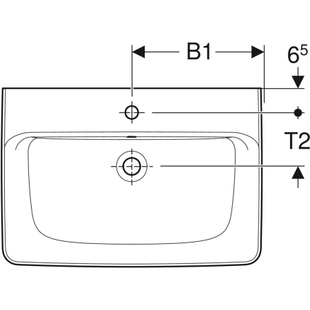 Накладная раковина Geberit Renova Plan: B=60см, T=48см, Отверстие под смеситель=По центру, Перелив=На виду, Белый
