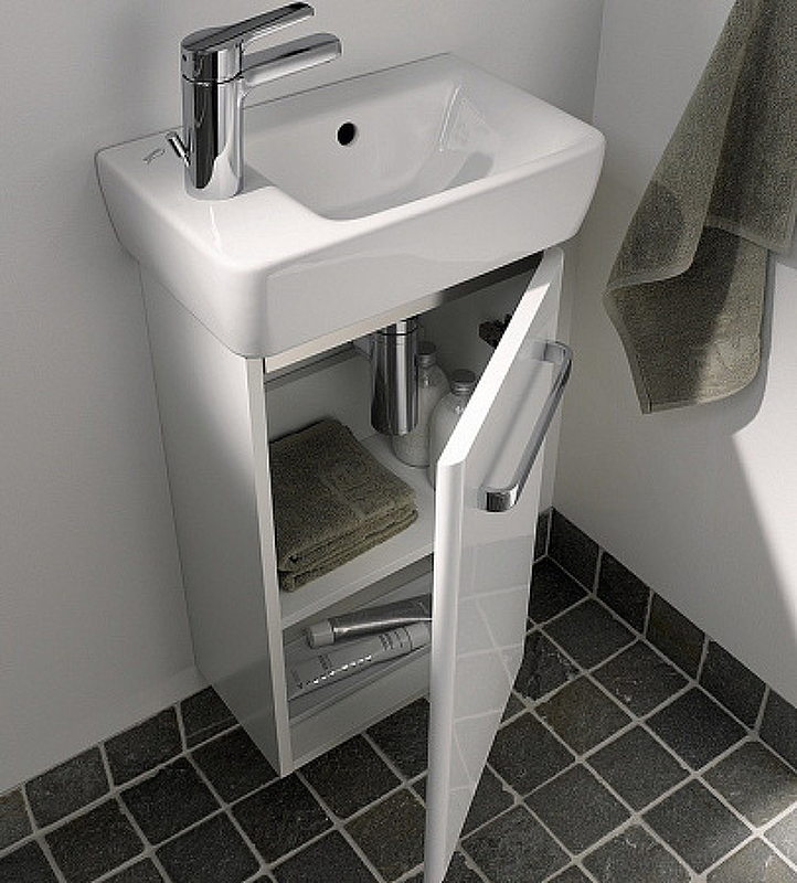 Раковина Geberit Renova Compact, с укороченным вылетом: Белый, B=40см, H=15см, T=25см, Отверстие под смеситель=Левая, Перелив=На виду, Полка=Без