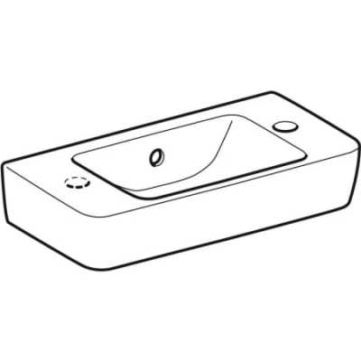 Раковина Geberit Renova Compact, с укороченным вылетом, с полкой: Белый, B=50см, H=15см, T=25см, Отверстие под смеситель=Правая, Перелив=На виду, Полка=Левая