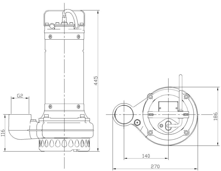 Насос дренажный для высокотемпературных стоков DHT13-21 0,75кВт, 380V/50Hz, 2850об/мин, G2", PN6, Tmax=95°С, AQUASTRONG