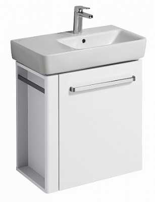 Раковина Geberit Renova Compact с полкой: B=65см, T=37см, Отверстие под смеситель=По центру, Перелив=На виду, Полка=Левая, Белый