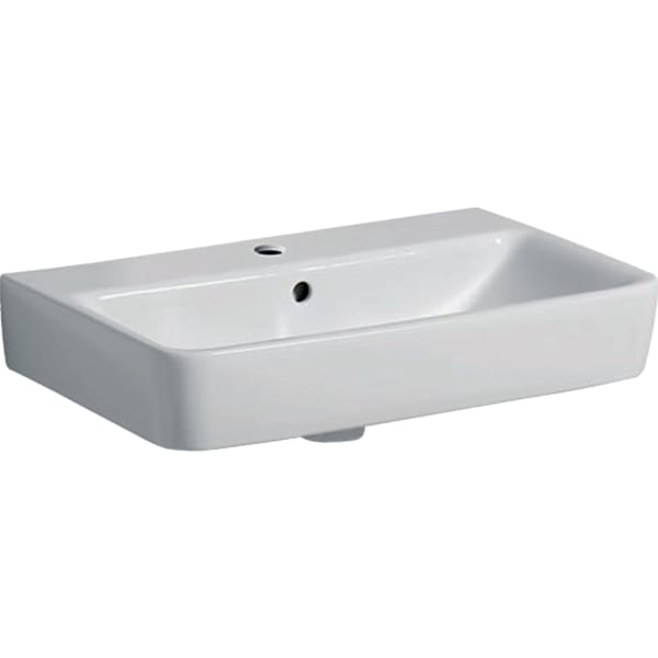 Раковина Geberit Renova Compact: B=60см, T=37см, Отверстие под смеситель=По центру, Перелив=На виду, Белый