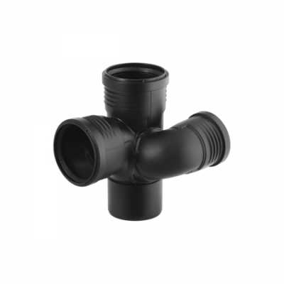 Крестовина Geberit Silent-PP, левая со смещенным впуском и дополнительным отводом 87,5°: d=90мм, d1=75мм, d2=90мм