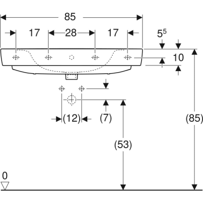 Накладная раковина Geberit Renova Plan: B=85см, T=48см, Отверстие под смеситель=По центру, Перелив=На виду, Белый