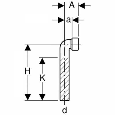 Соединительное колено Geberit 90° с винтовой крышкой: d=50мм, H=25см, 90°, K=19см, Альпийский белый