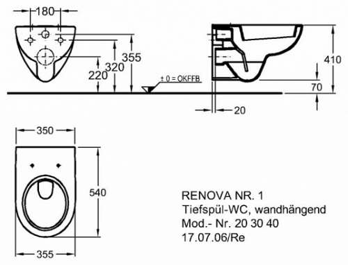 Подвесной унитаз вертикальный смыв Geberit Renova: T=54см, Белый