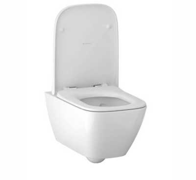 Инсталляция Geberit c унитазом Geberit Smyle Square Rimfree 500.300.21.S, сиденье микролифт клавиша глянцевый хром, комплект Идеальная пара