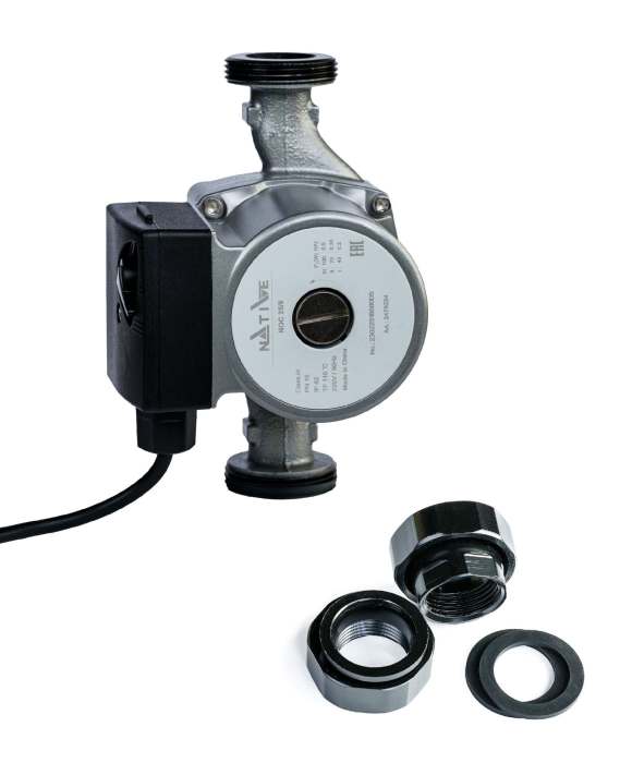Насос циркуляционный с мокрым ротором NOC 25/8 EM, 1х220 В, 50 Гц, 90/150/180 Вт, вход/выход G 1 1/2" PN 10, корпус-чугун, колесо-PP, Native