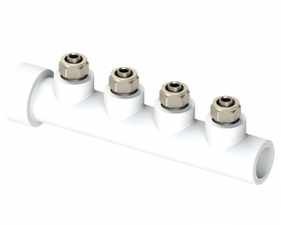 Коллектор PP для PEX с 4-мя выходом Dу 40X16 - белый, никелированный, SPL-EmirPlast