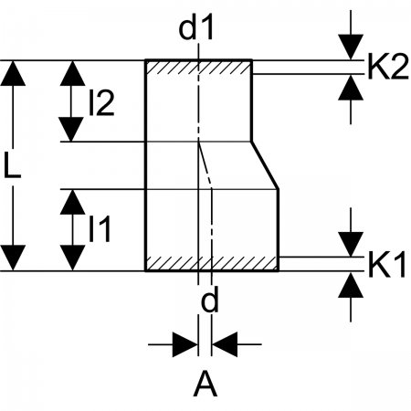 Переход эксцентриковый PE, длинный: d=160мм, d1=125мм, Geberit