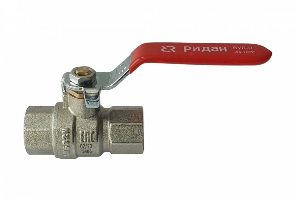 Шаровой полнопроходной кран BVR-R DN15 PN40, Т= 120 °С, внутренняя резьба, рукоятка, корпус-латунь, Ридан