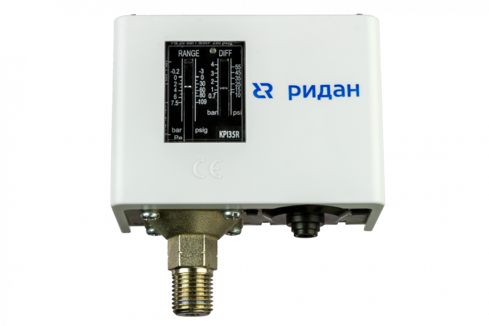 Реле давления KPI 38R, диапазон настройки 8–32 бар, дифференциал 2–6 бар, присоединение G ¼, Ридан