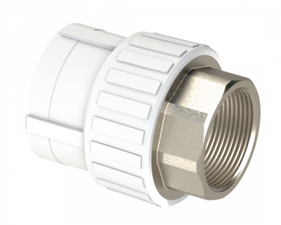 Комбинированная муфта PP ВР под ключ Dу 110x4'' - белый, никелированный, SPL-EmirPlast