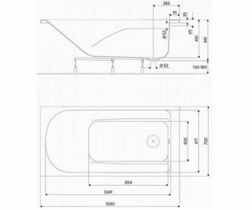 COMFORT Plus прямоугольная ванна 150 x 75 см