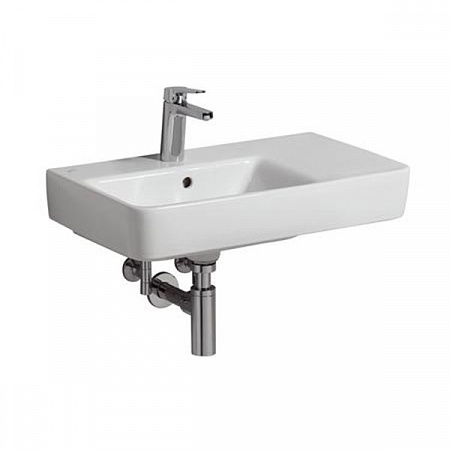 Раковина Geberit Renova Compact с полкой: B=65см, T=37см, Отверстие под смеситель=По центру, Перелив=На виду, Полка=Правая, Белый