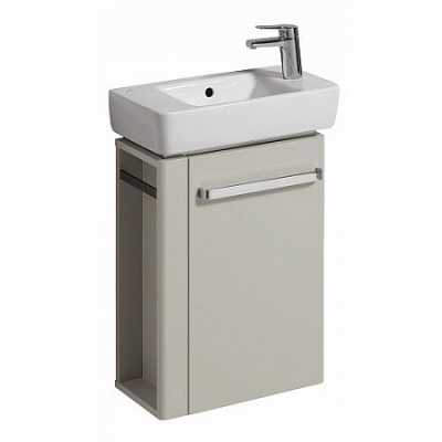 Раковина Geberit Renova Compact, с укороченным вылетом: Белый, B=50см, H=15см, T=25см, Отверстие под смеситель=Правая, Перелив=На виду, Полка=Без