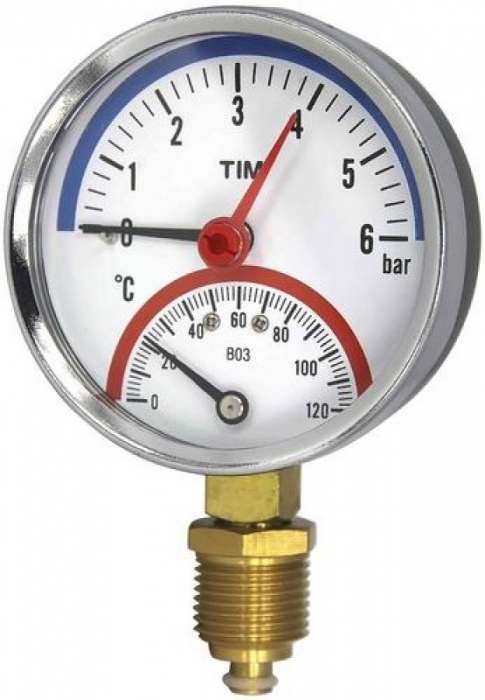 Термоманометр радиальный 63мм на 6 бар "(0℃ - 120℃)