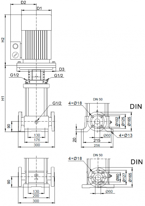 Насос вертикальный многоступенчатый SB 15-17 (k) HUBV 15kW