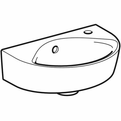 Раковина Geberit Renova с укороченным вылетом: Белый, B=36см, H=14.8см, T=25см, Отверстие под смеситель=Правая, Перелив=На виду
