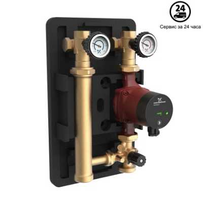 Насосная группа HEATMIX M25 ALPHA1L 60, 1 x 230 В, 50 Гц, трубное присоединение верхнее/нижнее Rp 1"/G 1 1/2" PN10, с 3-ходовым смесительным клапаном, корпус-чугун, колесо-композит, Grundfos