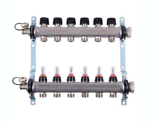 UPONOR SMART S КОЛЛЕКТОР С РАСХОДОМЕРАМИ СТАЛЬНОЙ, ВЫХОДЫ 2X3/4 ЕВРОКОНУС '1У