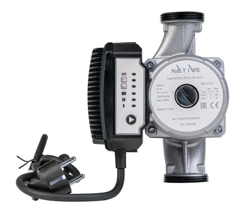 Насос циркуляционный с мокрым ротором NOCE 25/12-180 ECO, 1х230 В, 50 Гц, 200 Вт, вход/выход G 1 1/2" PN 10, корпус-чугун, колесо-PA66, Native