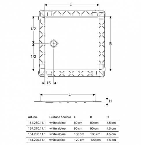Душевой поддон Geberit Setaplano: B=80см, L=140см