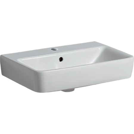 Раковина Geberit Renova Compact: B=65см, T=40см, Отверстие под смеситель=По центру, Перелив=На виду
