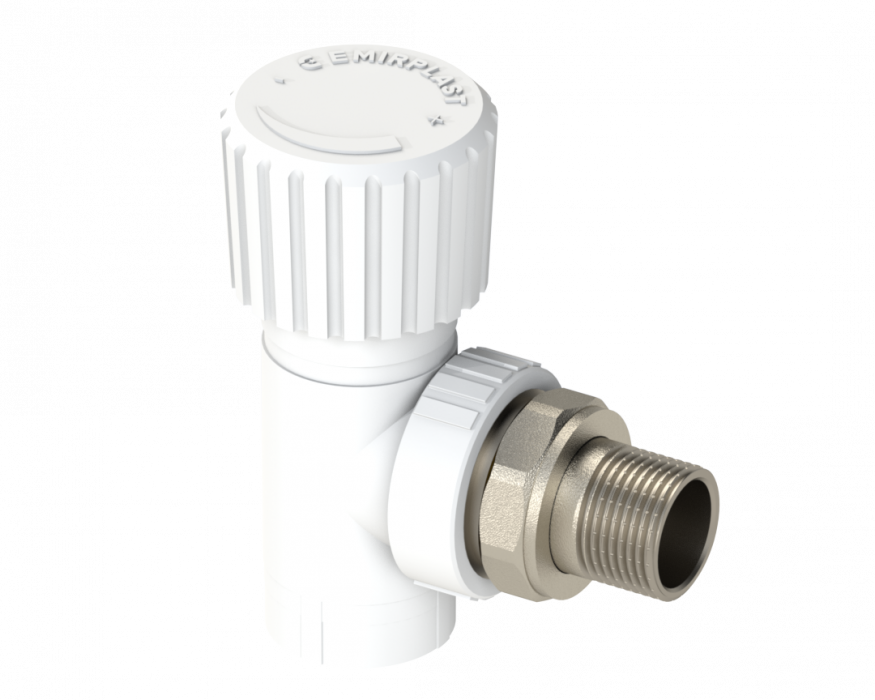 Угловой радиаторный вентиль PP Dу 25x3/4” - белый, никелированный, SPL-EmirPlast