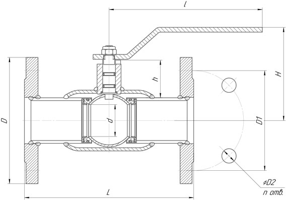 LD Кран шаровый цельносварной, фланцевый, Dn 65, PN 25, неполнопроходной с корпусом из стали 20 (КШ.Ц.Ф.065.025.С/П.02)