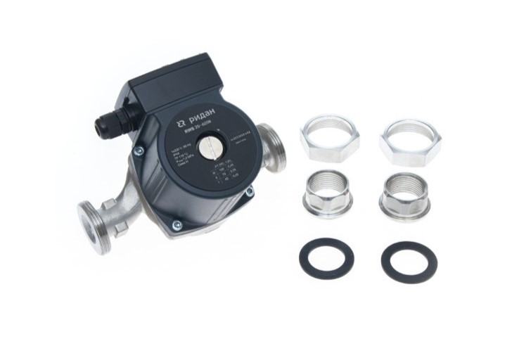 Насос циркуляционный с мокрым ротором RWS 25-80SN, 1х220 В, 50 Гц, 135/190/245 Вт, вход/выход G 1 ½”, корпус-нержавеющая сталь, колесо-композит, Ридан