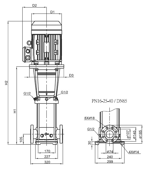 Насос вертикальный многоступенчатый SB 32-30 (k) HUBV 5,5kW
