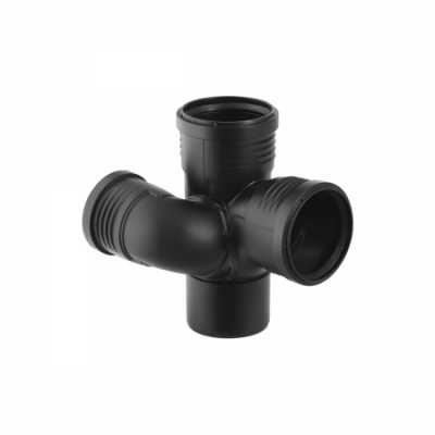 Крестовина Geberit Silent-PP, правая со смещенным впуском и дополнительным отводом 87,5°: d=110мм, d1=75мм, d2=110мм