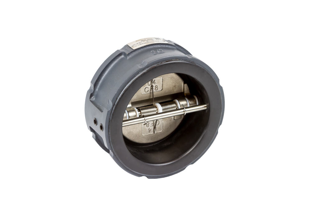 Обратный затвор двустворчатый ЗОД DN 200 PN 16, Т = - 20-120°С, межфланцевый, корпус-чугун, пластина-нержавеющая сталь, Ридан