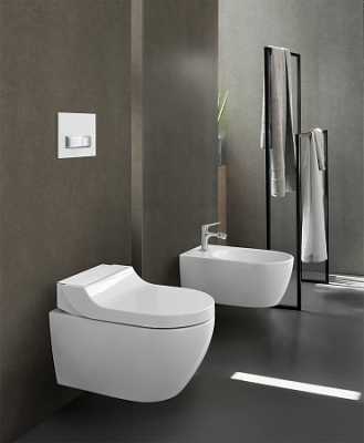 Подвесной унитаз-биде AquaClean Tuma Comfort: Керамический унитаз: белый / KeraTect, Декоративная панель: стекло белое, Geberit