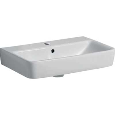 Раковина Geberit Renova Compact: B=55см, T=37см, Отверстие под смеситель=По центру, Перелив=На виду, Белый