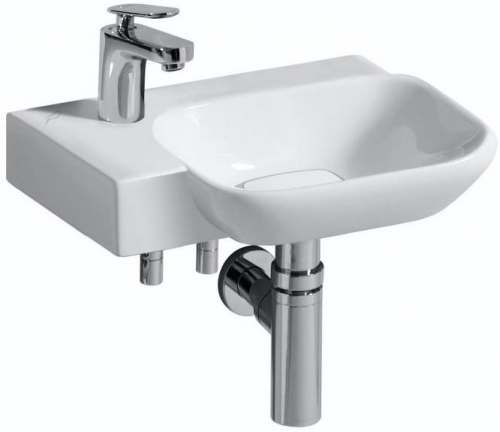 Раковина Geberit myDay: Белый / Специальное керамическое покрытие KeraTect, B=40см, H=10.5см, T=28см, Отверстие под смеситель=Левая, Перелив=Без