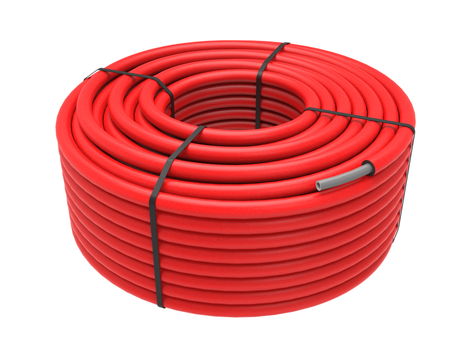 Труба SPL Pex-a 25x3.5 (10 бар, бухта 50 метров) в Изоляции 6 мм с КРАСНОЙ защитной оболочкой